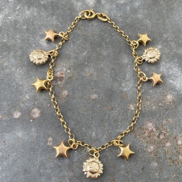 Jewelry - Vintage 18k Yellow Gold Celestial Charm Bracelet Sun Star 6.73g Italy